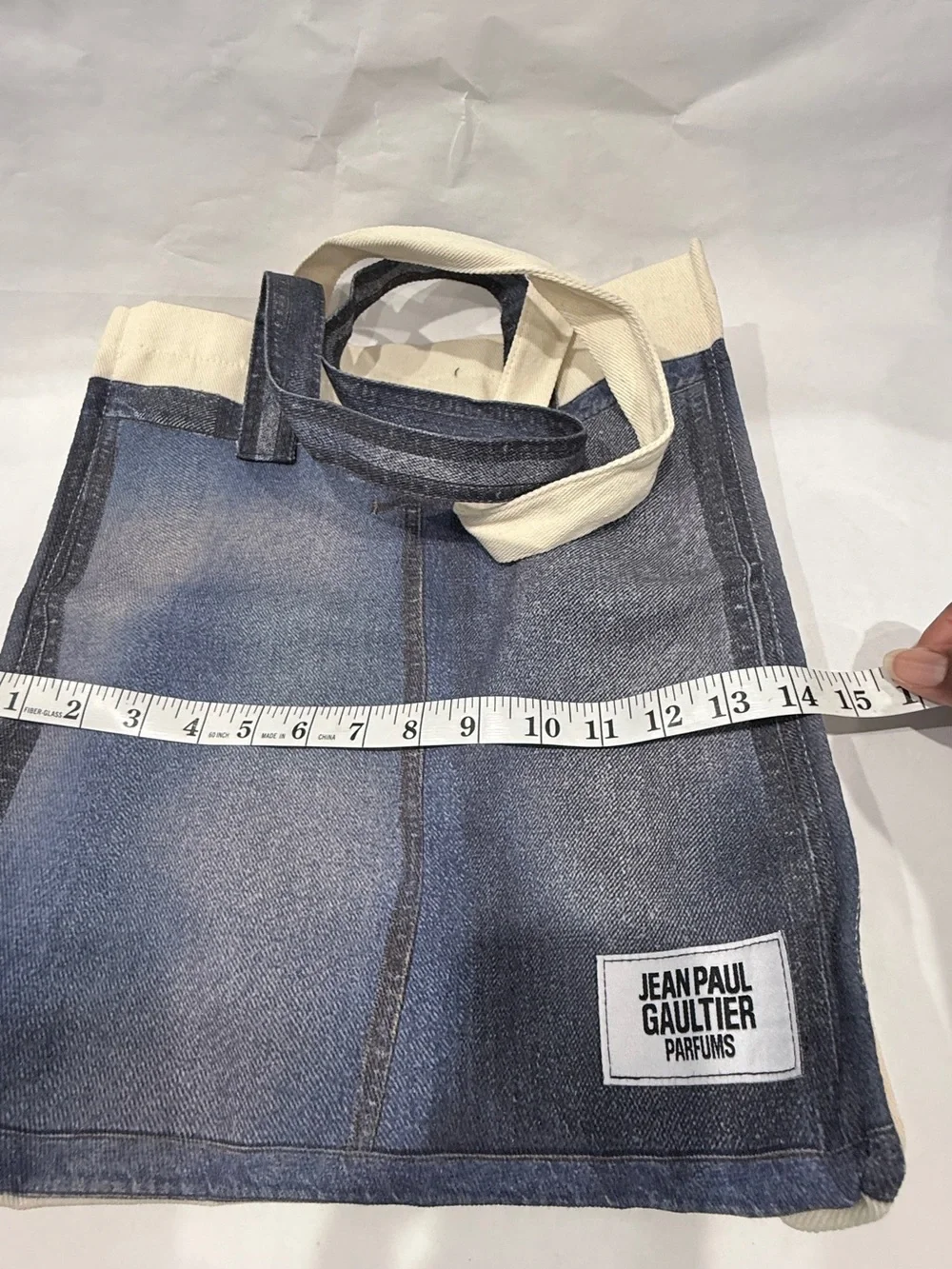 Jean Paul Gaultier Blue & Cream “Denim”Canvas Messenger Tote